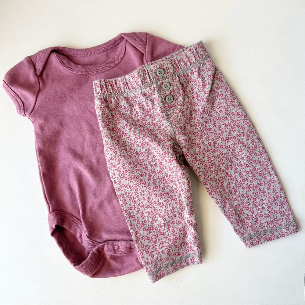 Pact Onesie and Baby Gap Floral Pants